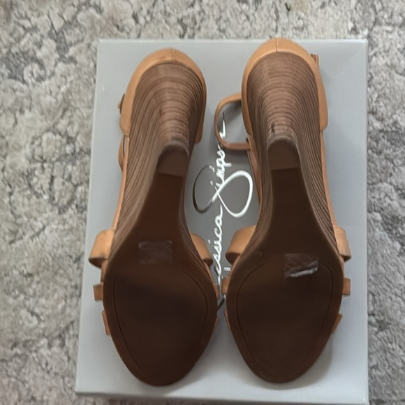 Jessica‎ Simpson McCorde natural leather Brown Strappy wedge Heels Sz 9 1/2 - Picture 8 of 8